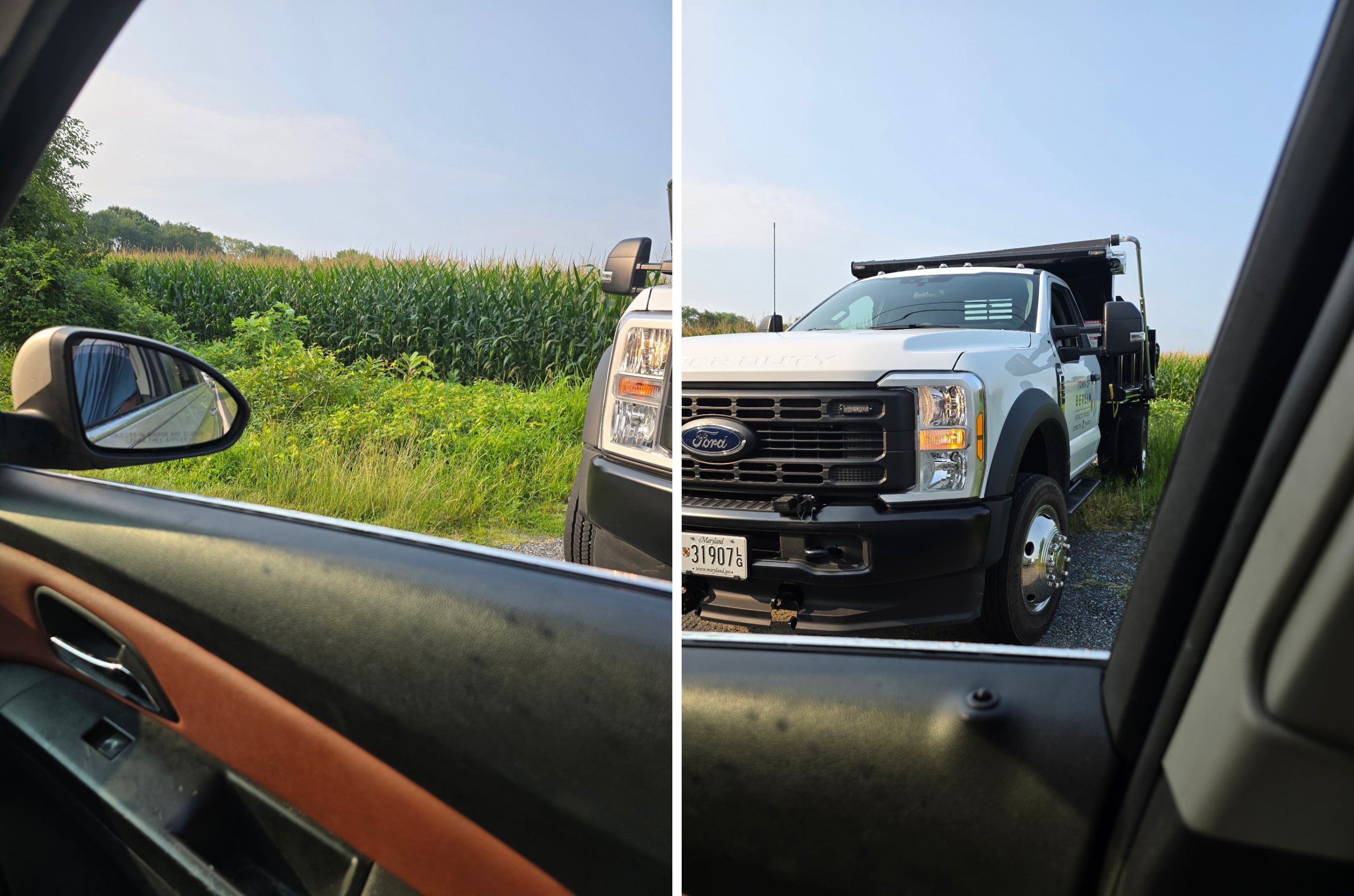 Town of Berlin public works truck backed onto private property outside town limits