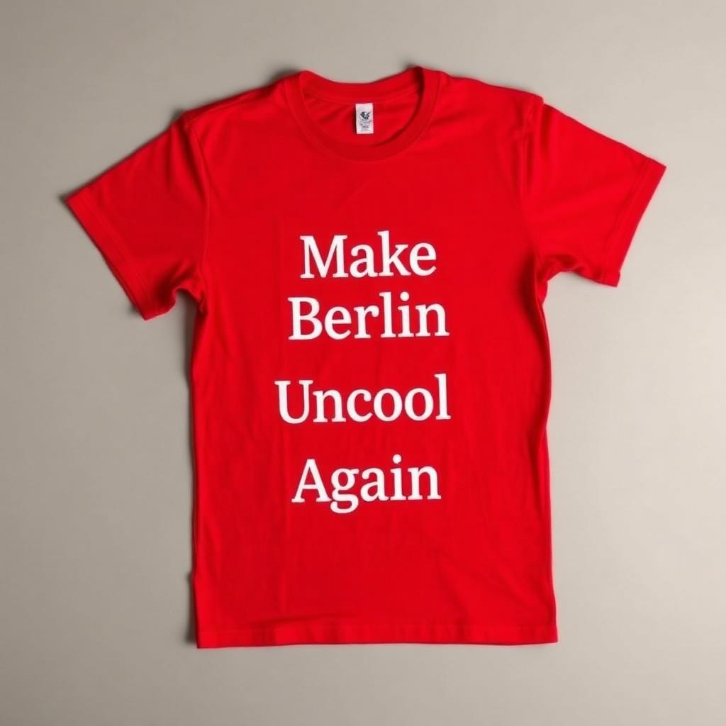 Red T-shirt reading Make Berlin Uncool Again